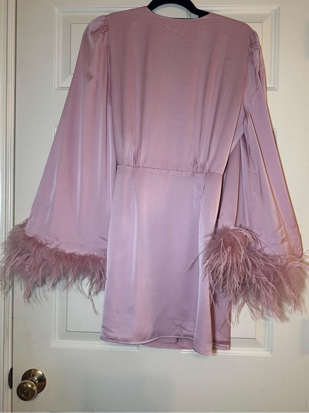 Hutch Pink Satin Faux Feather Wrap Mini Dress Size M NWT - Picture 4 of 16